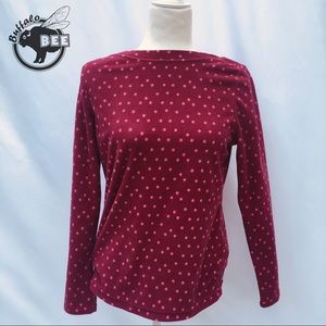 Lands End maroon and pink polka dot fleece XS